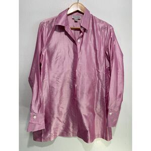 Charlotte Kellogg Palm Beach button up silk shirt pink summer coquette women L